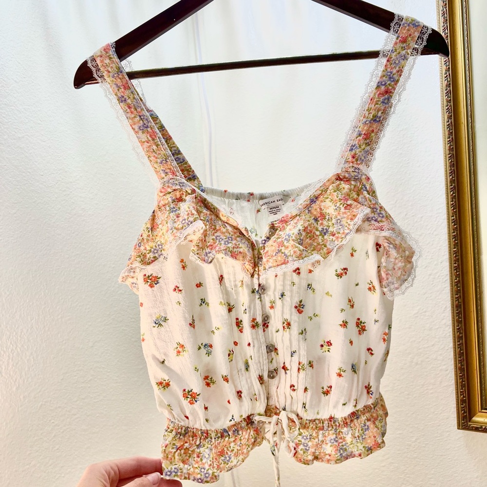 American Eagle Outfitters Cream Ruffled Smocked Camisole size medium